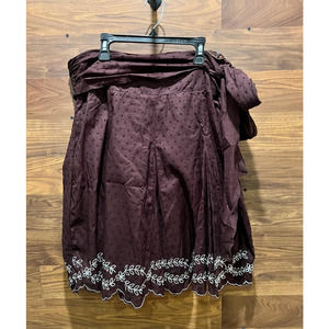 Soulmates Skirt Godet Style Tie Waist Pleats Brown Ivory Embroidery Size 7 NWT